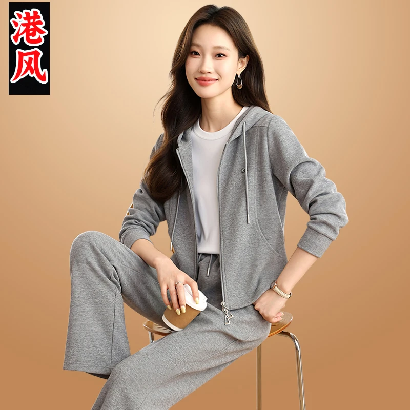 品牌爆款流行连帽运动服套装女春秋季百搭宽松跑步休闲服两件套OL