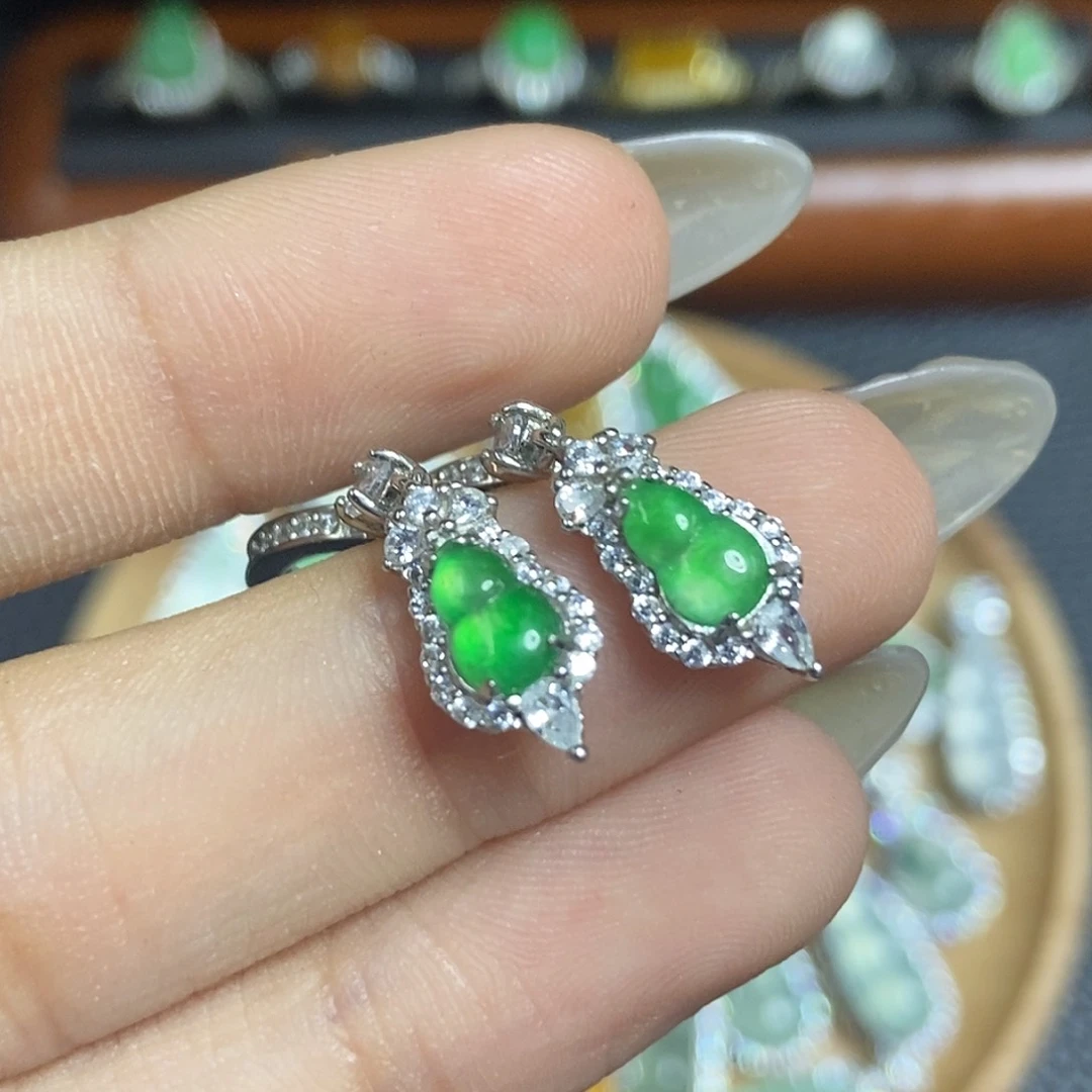 翡翠银S925镶嵌吊坠(不含链)葫芦耳包