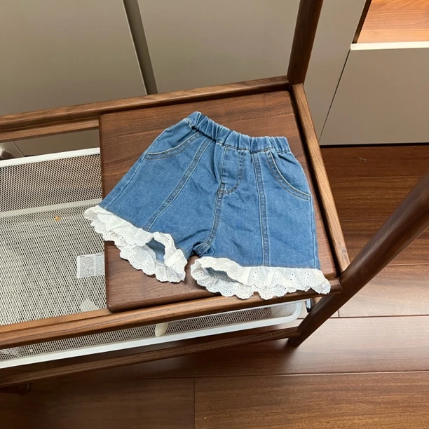 【编号D872】Z22312054N-06-儿童花边牛仔短裤蓝色-ZK
