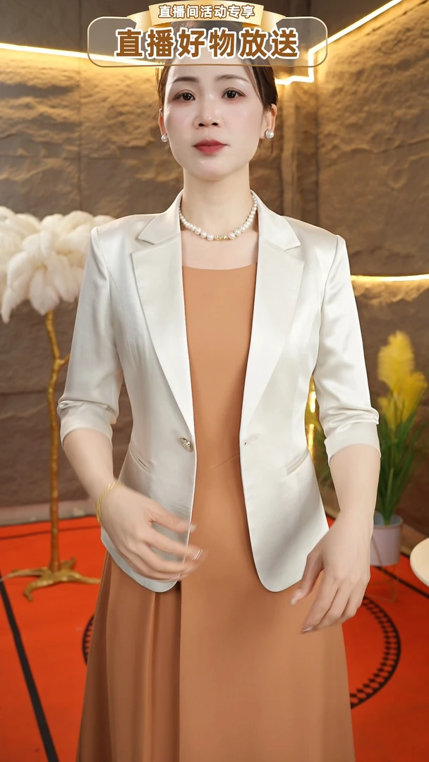 光感缎面七分袖薄款小西装外套女夏季2025新款小个子西服CY6916