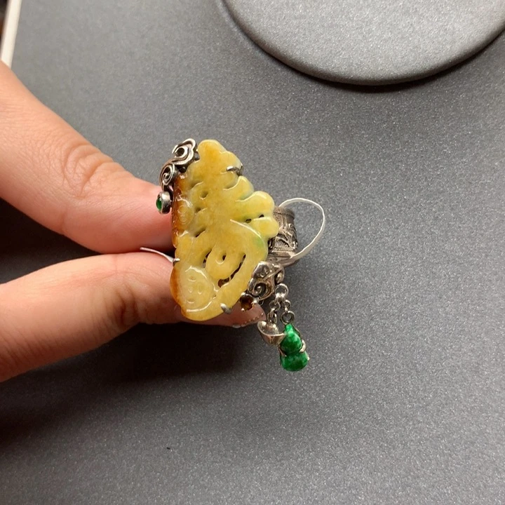 翡翠戒指银S925镶嵌冰****6