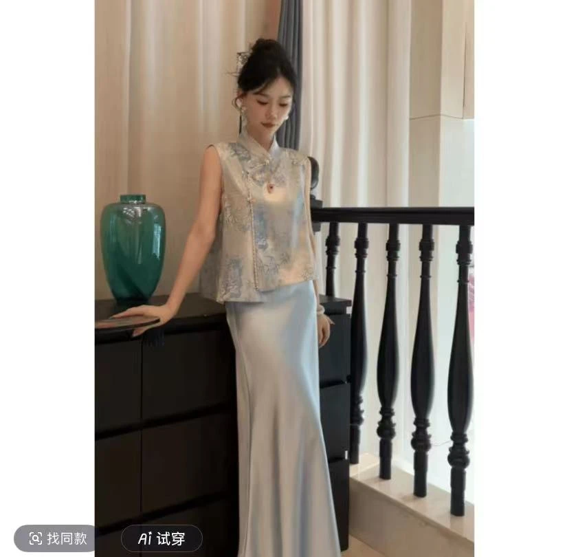 竹摇新中式国风气质时尚小众设计款复古夏季短袖马甲