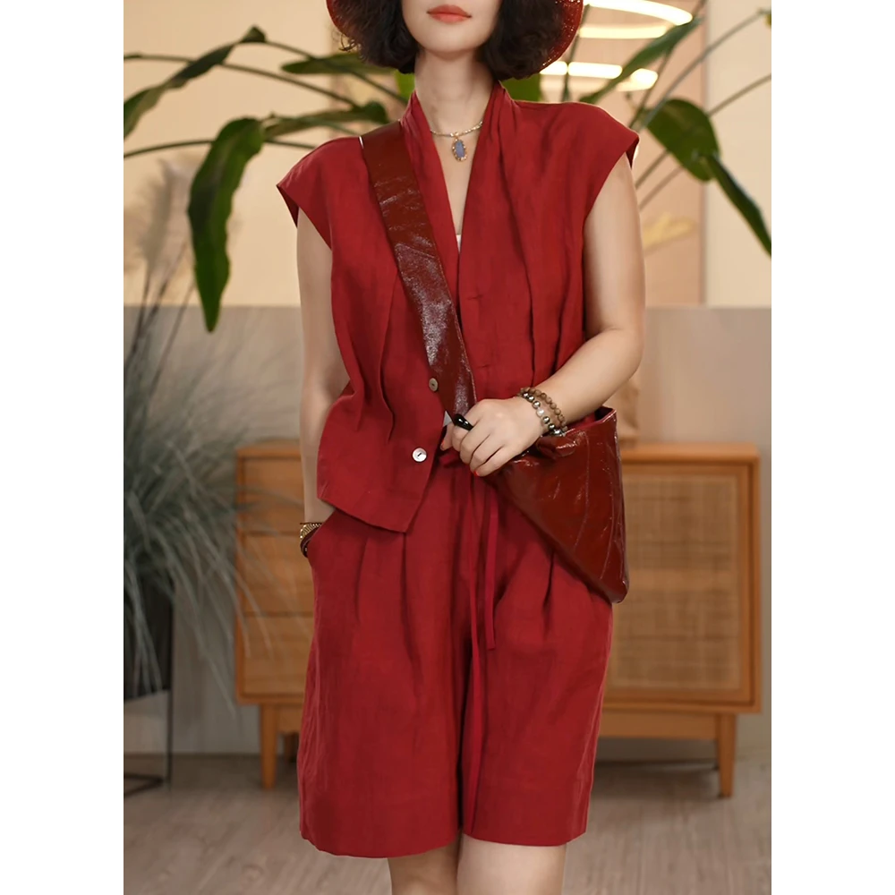 X【叭哒不惑】西瓜啵啵下 亚麻松紧腰宽松休闲短裤女百搭裤子舒适