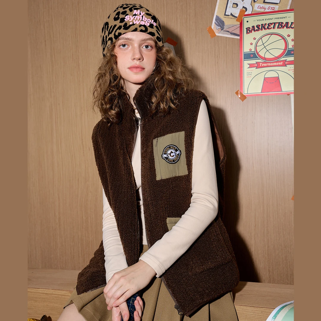 【茉茉专属】拼接口袋复古街头外搭开衫女式马夹春季CLDK5050