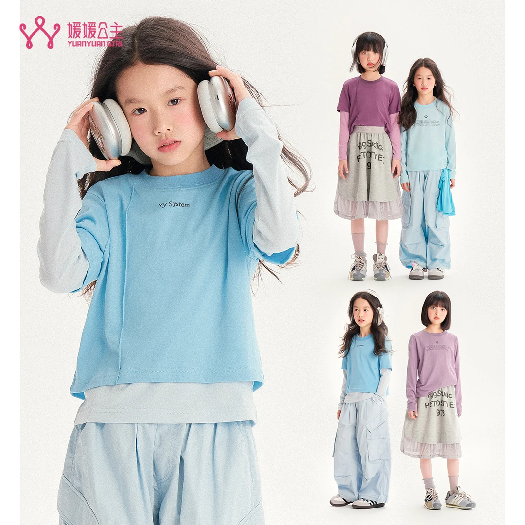 媛媛公主媛2025春秋季女中大童韩版百搭时尚短袖T恤15201C403