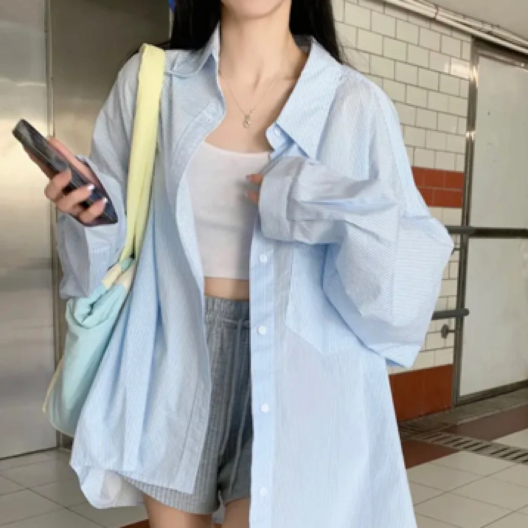 2025春季新款韩系甜美衬衫外套女设计感宽松超大版型防晒长袖衬衣