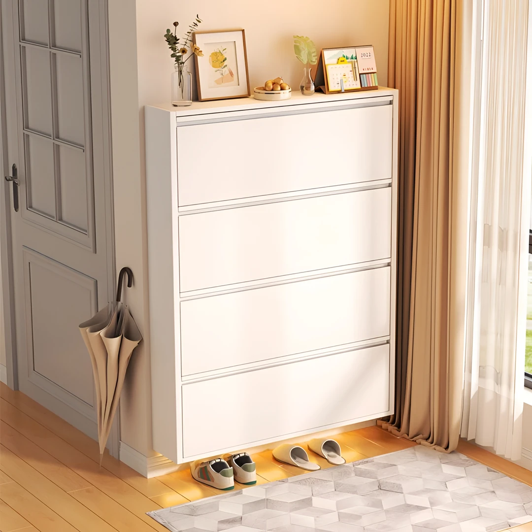 超薄钢制翻斗鞋柜10cm家用门口一体挂墙悬空小户型玄关柜极窄鞋架