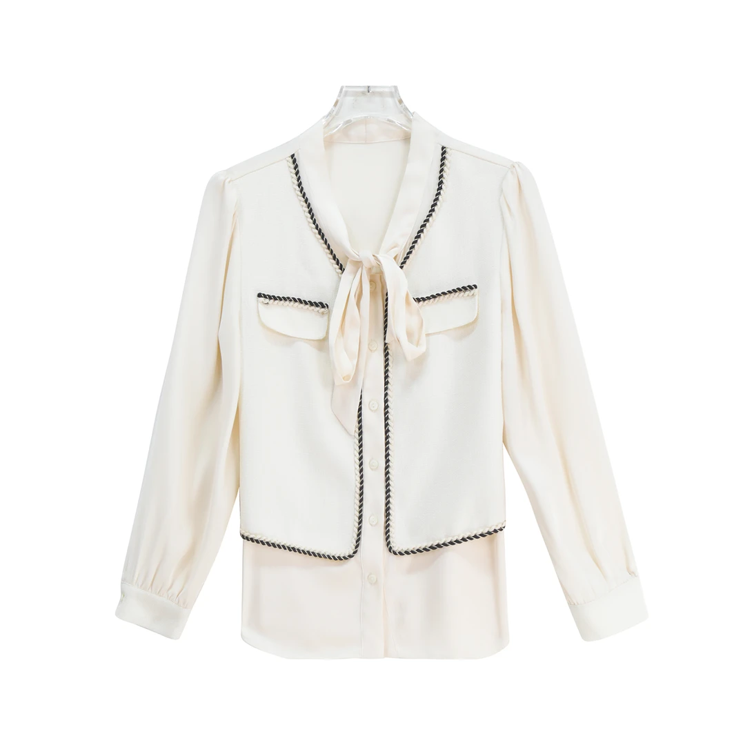 春季法式轻奢小香风长袖设计感拼接衬衫S2447