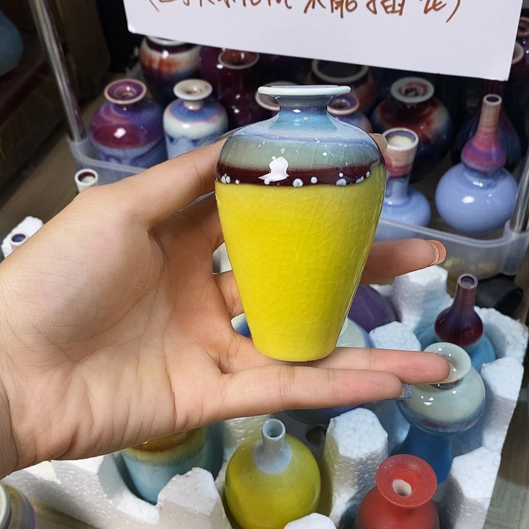 摆件巴掌大不插花景德镇高温陶瓷小花器