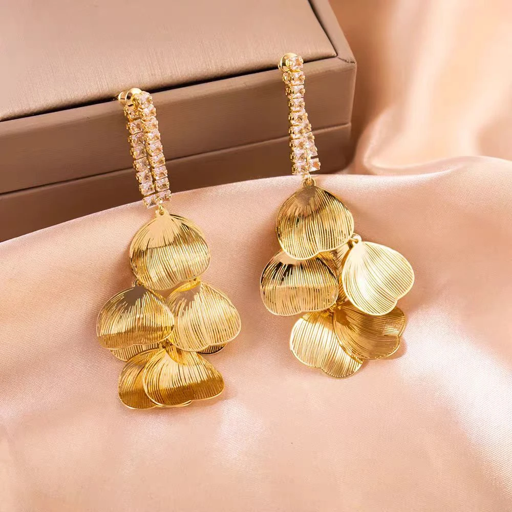 铜合金耳饰 【8708】复古风高级感金色流苏耳环女小众高级感耳圈