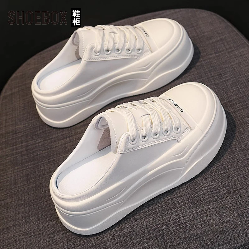 达芙妮集团旗下包头半拖鞋女2025新款夏季外穿一脚蹬厚底小白鞋女