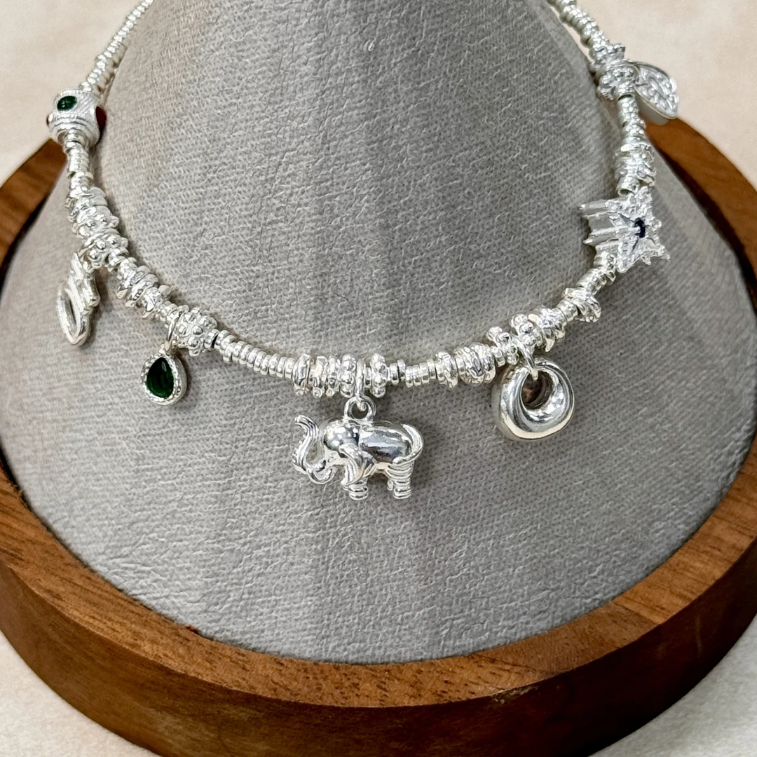 足银银制品 【北斗银作】｜足银999大吉象实心福袋手链