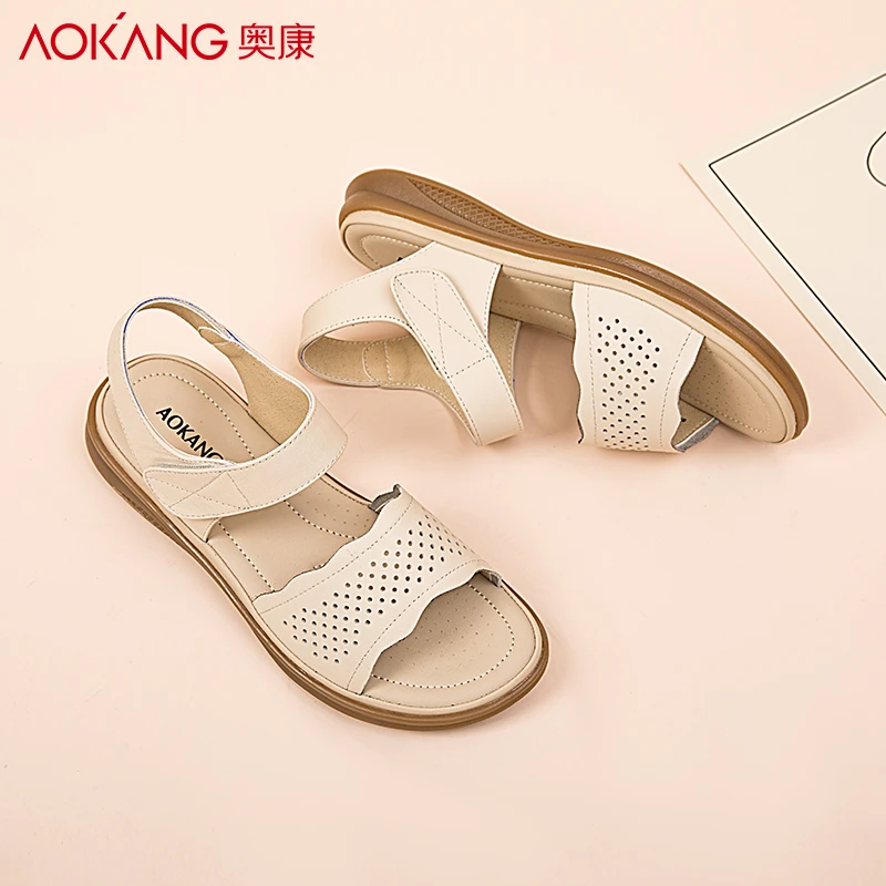 Aokang/奥康女鞋时尚软底镂空凉鞋夏季新款中老年轻便妈妈鞋