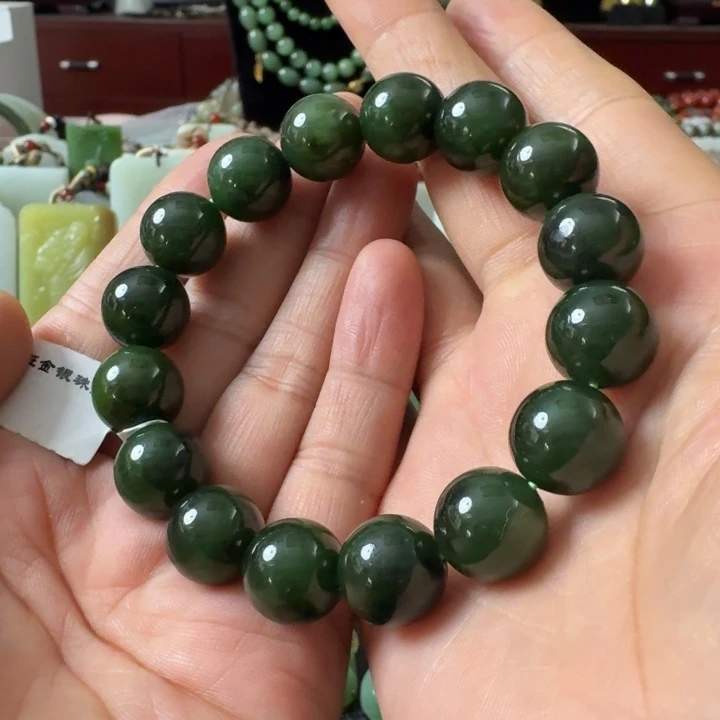 和田玉未镶嵌颈饰俄七菠菜绿13