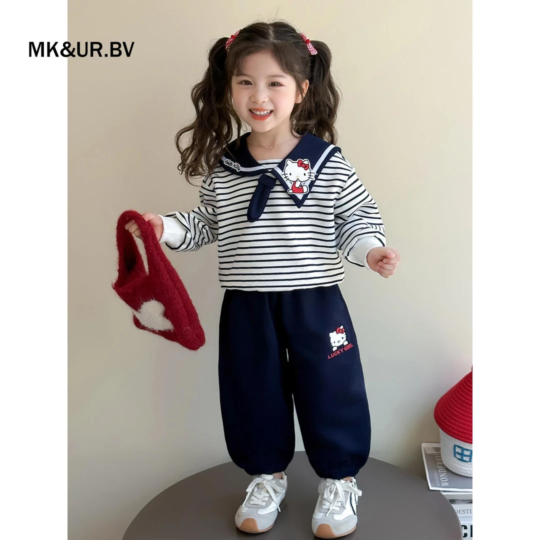 新款条纹海军宝宝秋季儿童衣服两件女童秋装潮酷痞帅童装