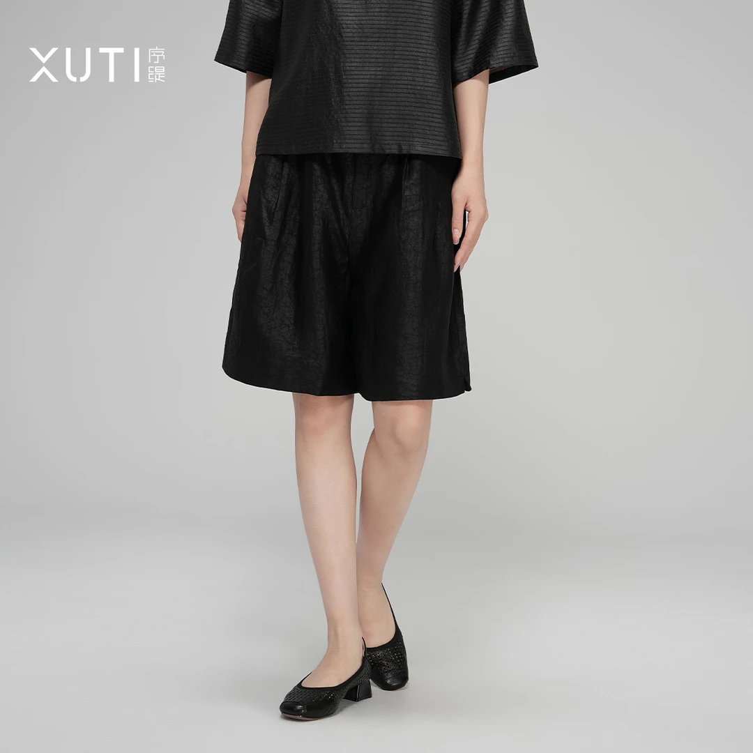 序缇夏季新款国风复古新中式女装桑蚕丝香云纱短裤H32-15895