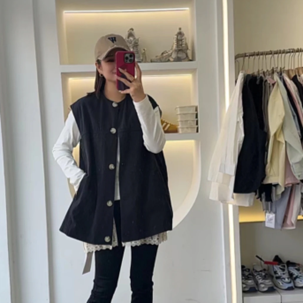 拼蕾丝大板浅色洋气百搭休闲牛仔马甲女57115