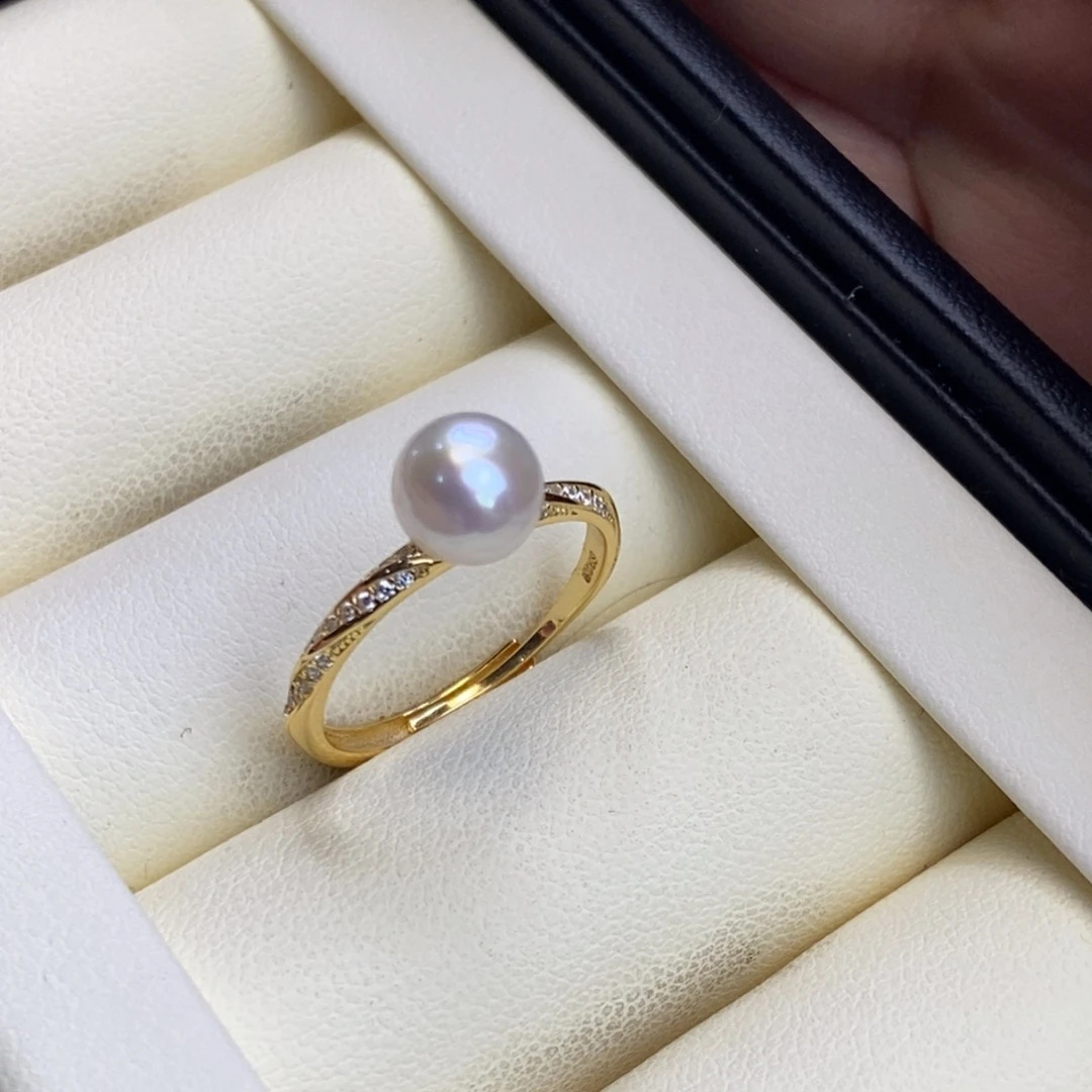 淡水珍珠戒指银S925镀金镶嵌