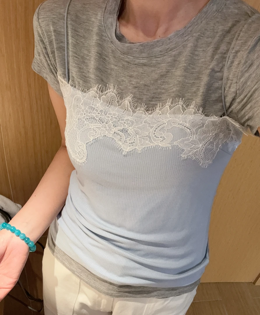 No褪【金酉钱】夏季 蕾丝吊带两件套