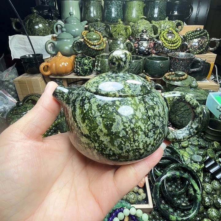 蛇纹石玉未镶嵌珠宝半成品藏玉药王石福利款150毫升茶壶