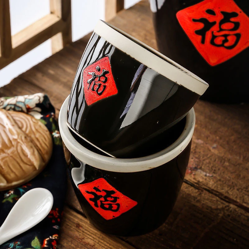 新疆西藏包邮新款创意粗陶盐猪油罐陶瓷小酱缸带盖特色小水缸风格