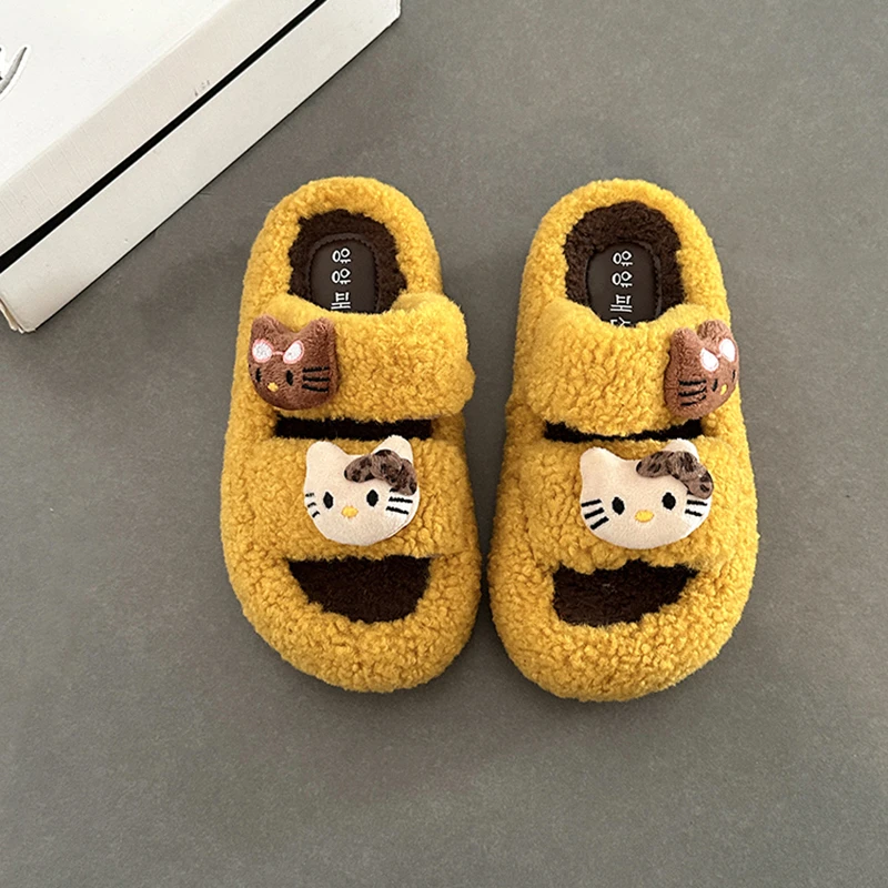 时尚可爱卡通猫咪包头毛毛拖鞋女外穿2025秋冬新一字棉鞋拖鞋学生