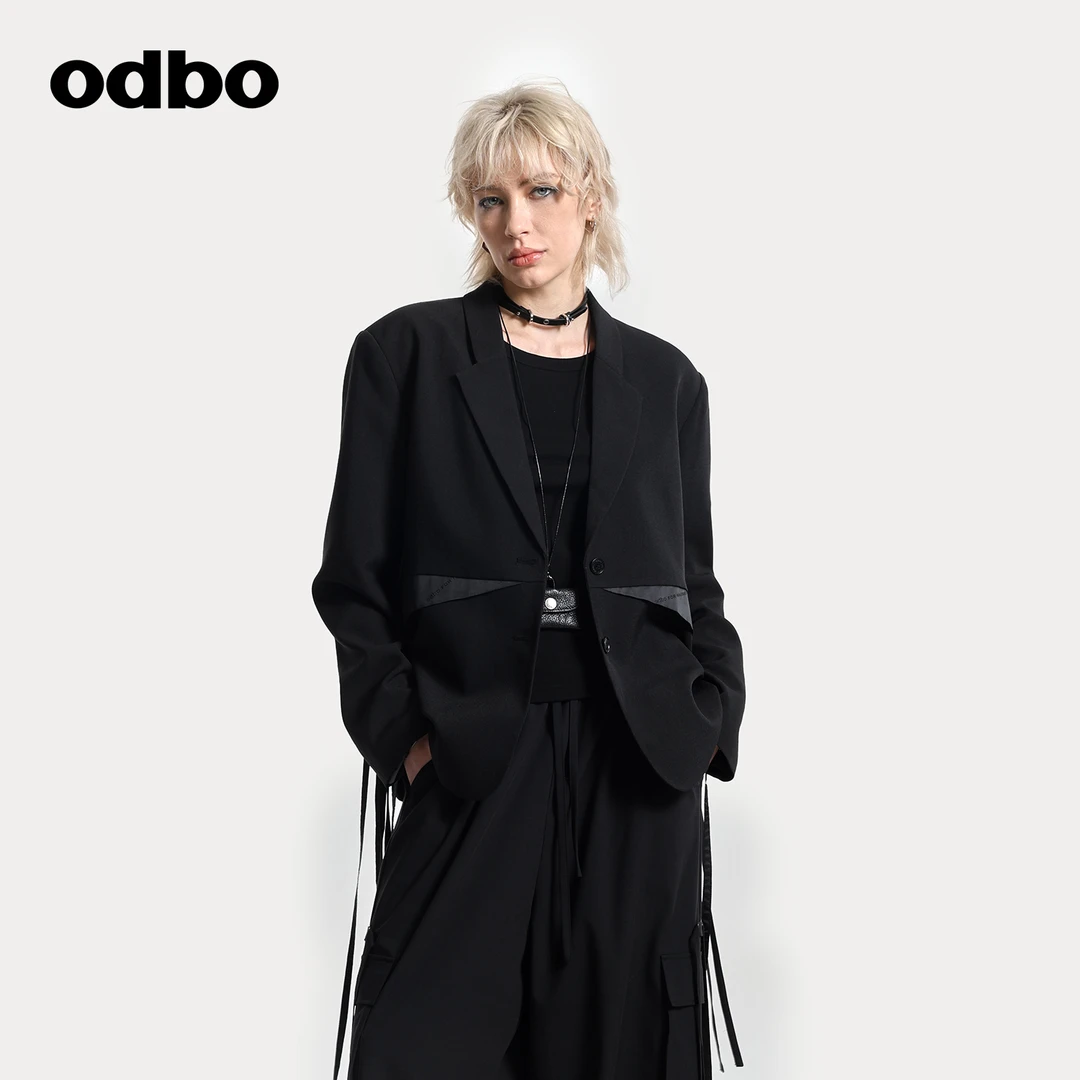 odbo/欧迪比欧西装外套女2025新款休闲春秋高级感黑色设计感原创