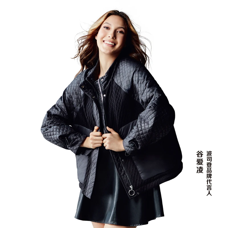 新款艺术绗缝轻薄时尚休闲女士针织提花立领鹅绒服外套3776