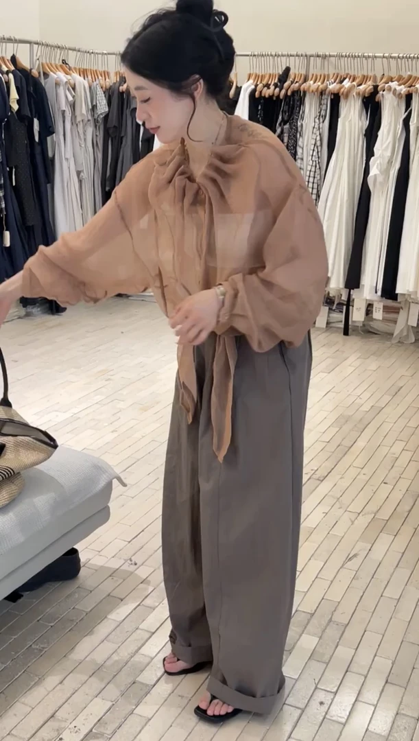 2025年夏新款法式高级感小众别致显瘦防晒衬衫百搭阔腿裤两件套