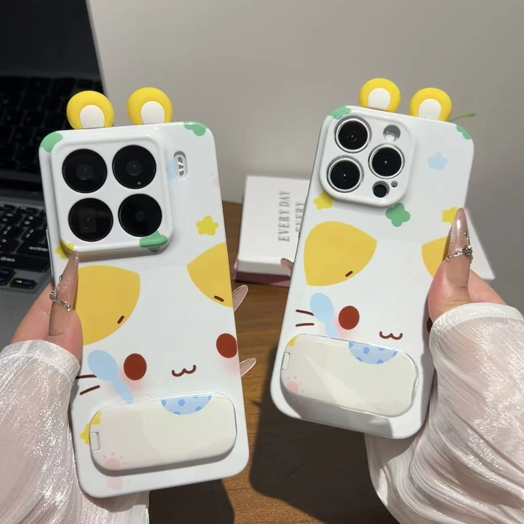 立体耳朵猫咪支架适用苹果17菲林16手机壳华为vivo小米oppo可爱女