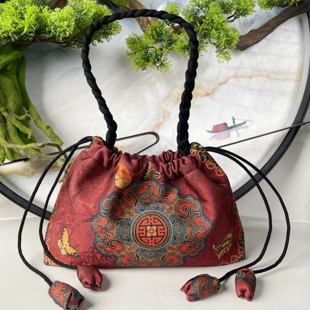 香云花萝如意包29*20定位花斜挎包中国风复古抽绳百搭装饰手提包