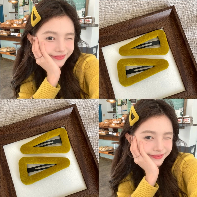【我的脸很圆】秋冬植绒可爱三角碎发夹彩色复古侧边刘海掰掰夹女