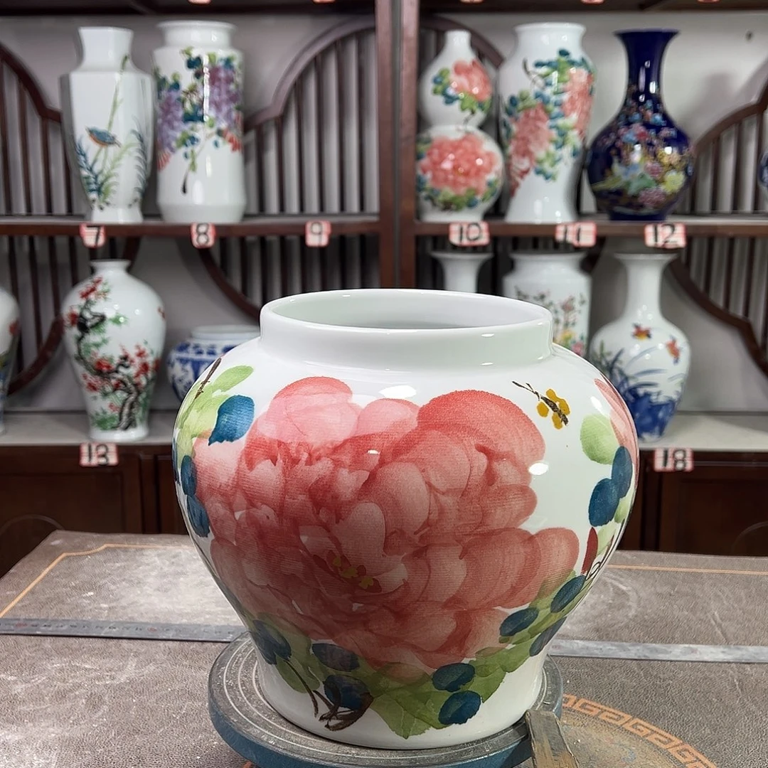 陶摆件景德镇陶瓷大口红牡花