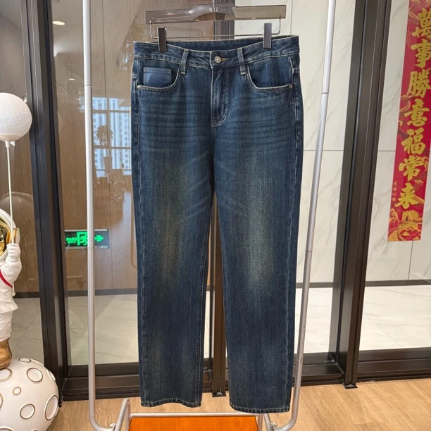 【国际装-芯肤柔】秋季新款男士高定百搭蓝色合体直筒牛仔裤