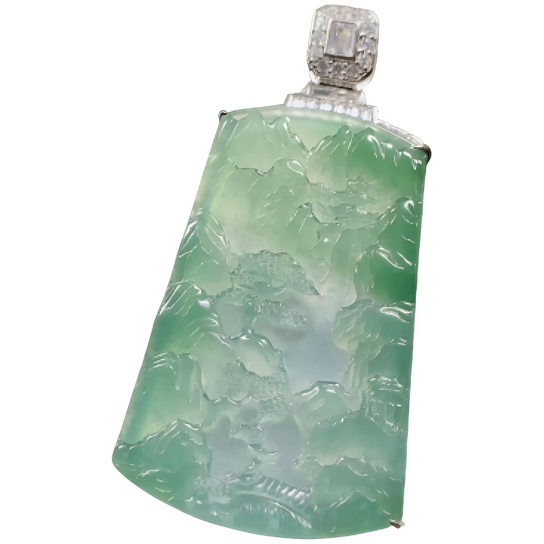 天然翡翠Ａ货山水牌优雅轻奢百搭吊坠