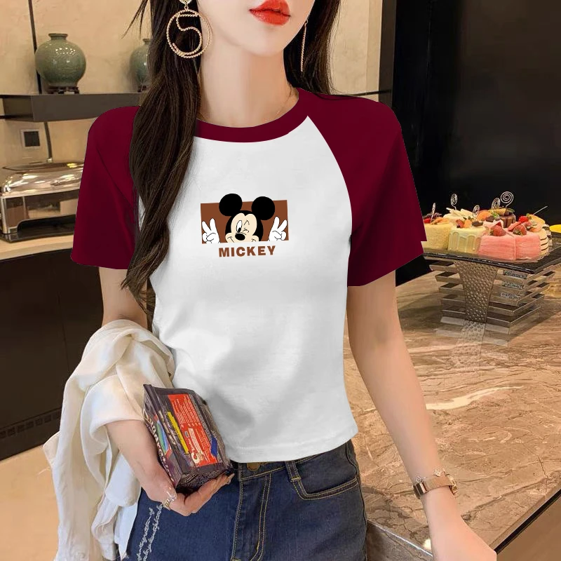 插肩短袖t恤女装夏季修身显瘦圆领体恤印花休闲洋气减龄上衣ins潮