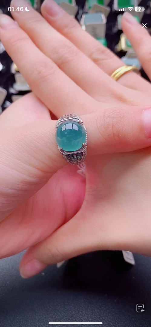 天然翡翠戒指s925银男戒