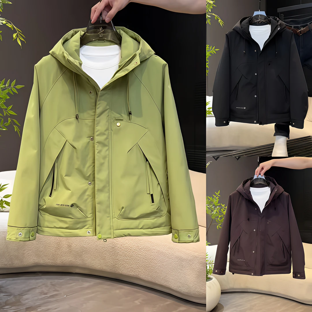 秋冬潮流时尚防风连帽二棉夹克男士户外工装口袋拉链保暖棉服外套