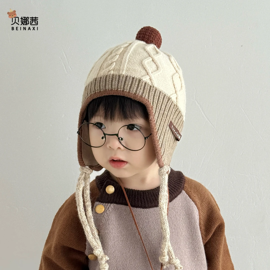 Beinaqian/贝娜茜儿童帽子秋冬宝宝韩版针织帽男童女童冬季护耳帽