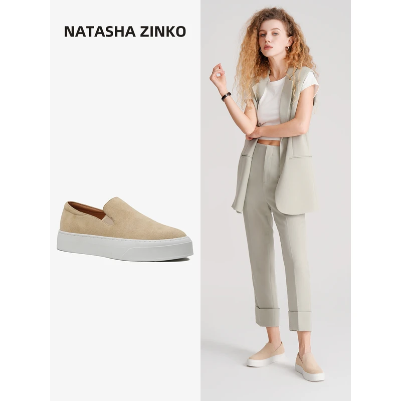 Natasha Zinko厚底增高乐福鞋女2024反毛皮一脚蹬平底鞋H06409