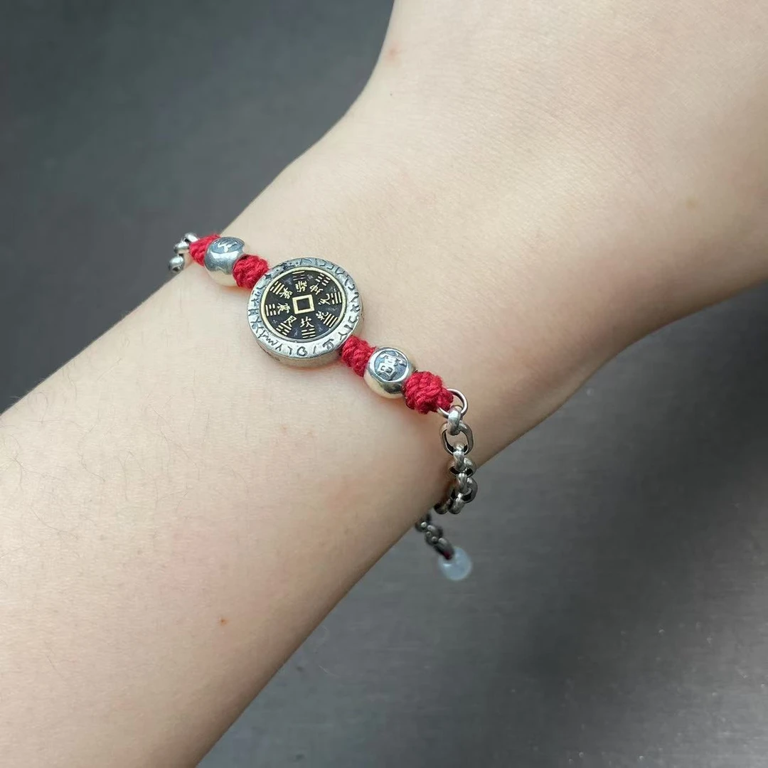 25年新款天然a货缅甸翡翠路路通S925银中式复古编织手链