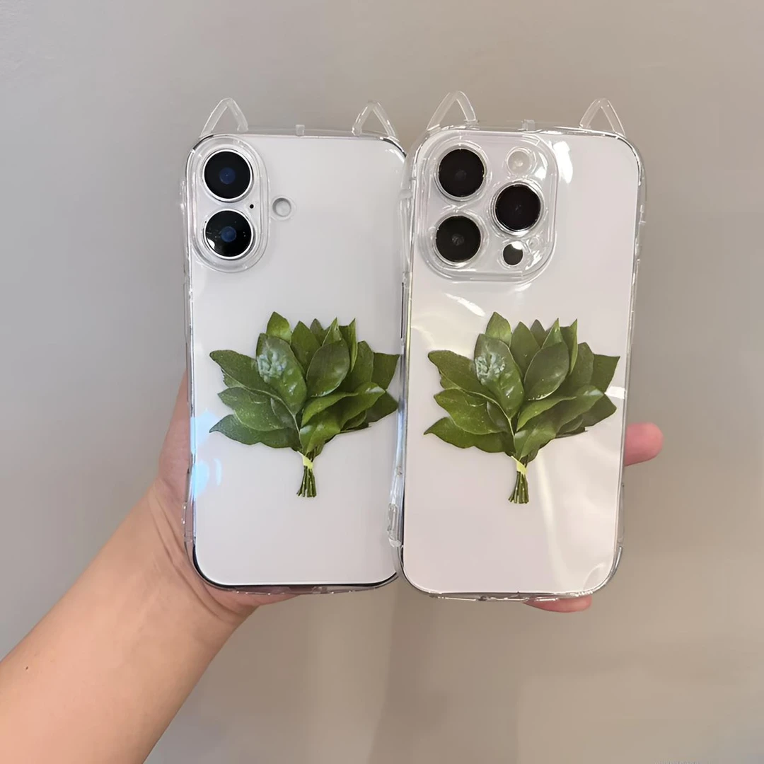 去晦气柚子叶猫耳朵适用iPhone17/15/14/13promax手机壳12/11防摔