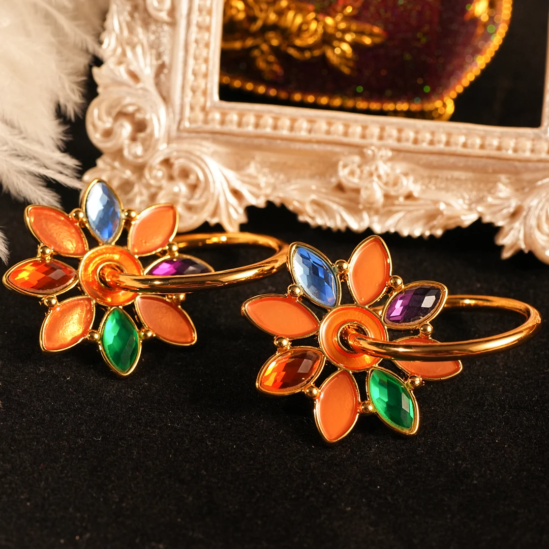 铜合金耳饰 【8585】耳钉 旋转太阳花彩色气质优雅