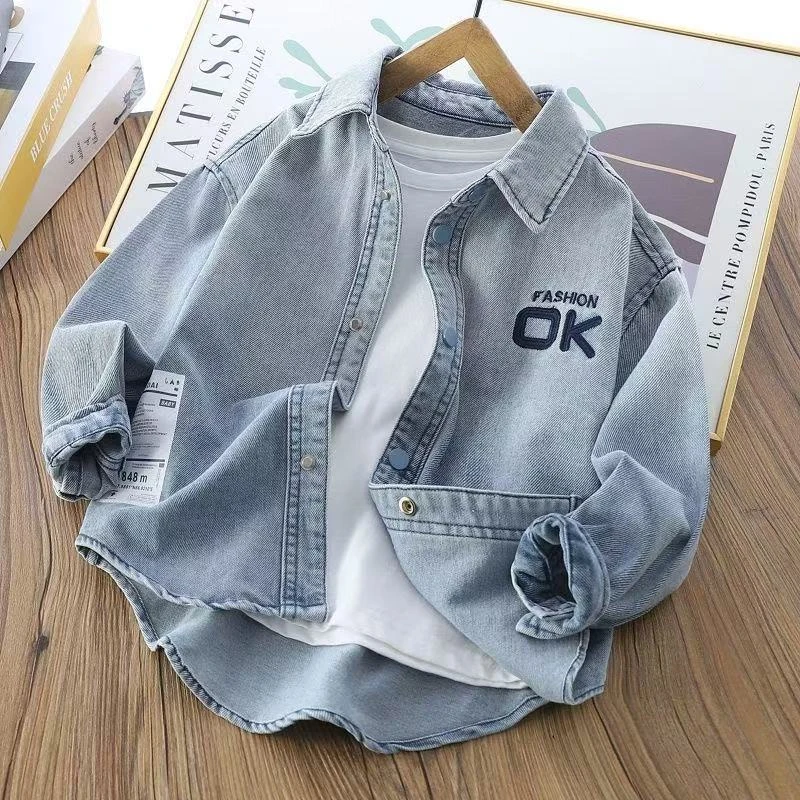 男童牛仔衬衫春秋新款儿童炸街秋装翻领衬衣宝宝潮流韩版长袖外套
