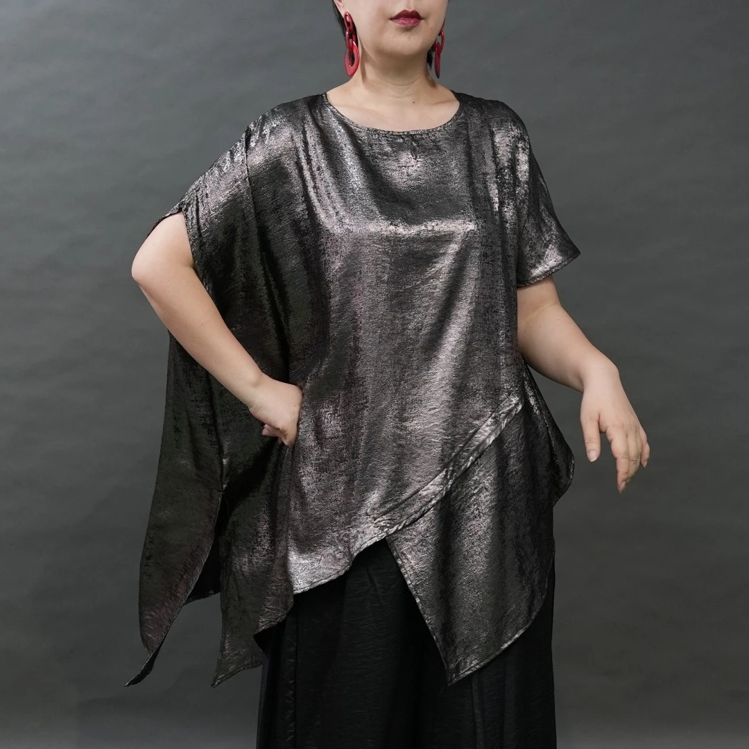 5271大码宽松修身上衣时尚复古个性衬衣纯色高端设计感打底衫新品