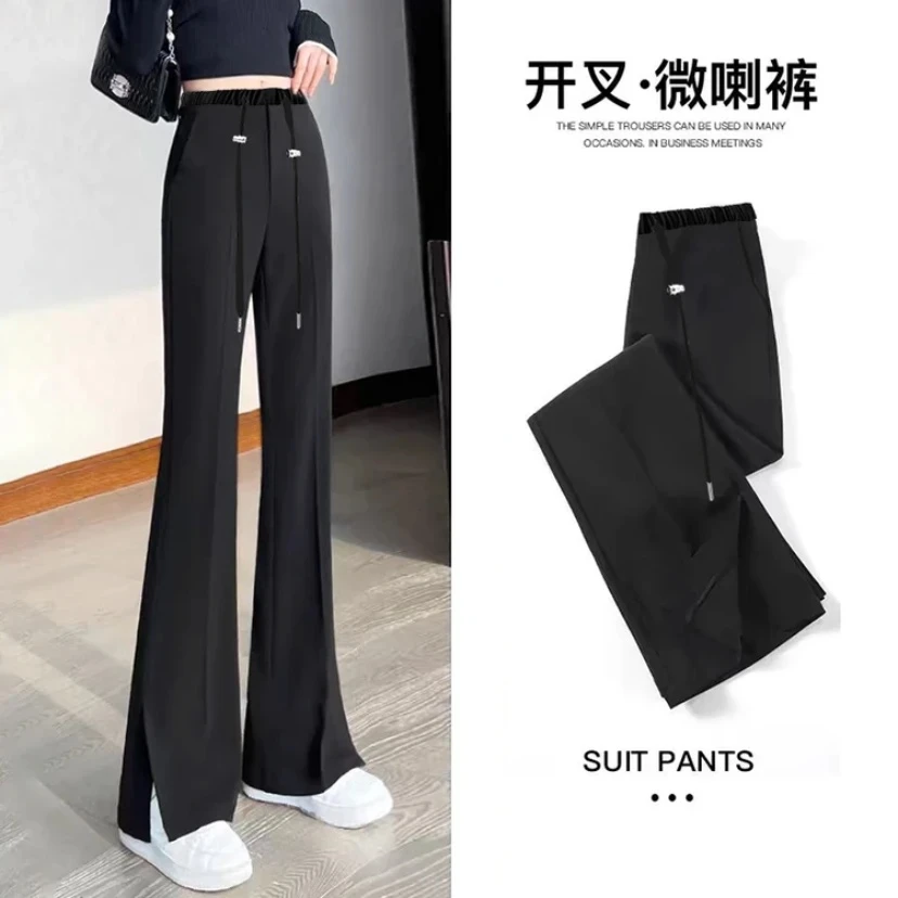 无托腹孕妇裤子春秋季外穿黑色西装裤女开叉微喇叭裤休闲长裤2011