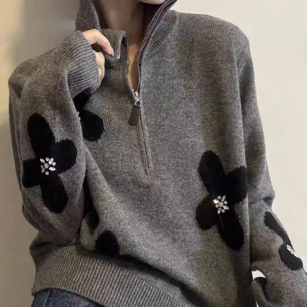 重工镶钻高领羊毛针织衫女欧洲站2025冬装新款欧货女装加厚毛衣潮