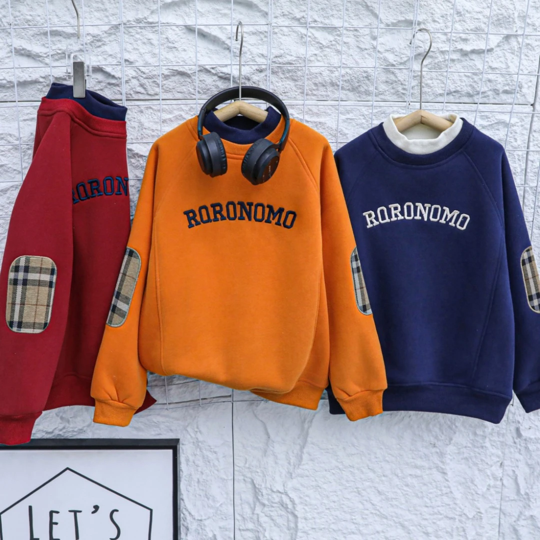 假两件卫衣男童大童男孩圆领上衣秋冬加绒加厚韩版男童儿童衣服