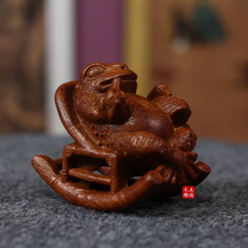 爆满金星紫檀木把玩件梦想成真癞蛤蟆小摆件桌摆桌摆木雕文玩
