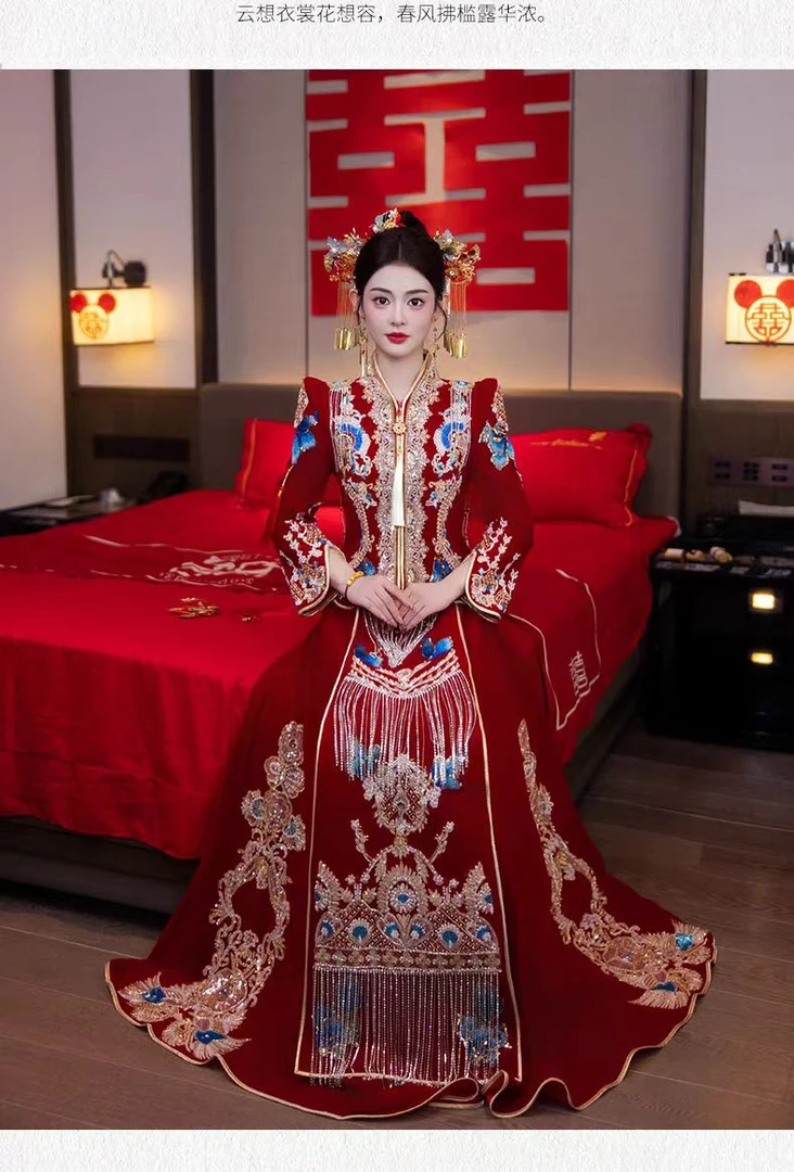 丝绒高端秀禾服2025夏款新款新娘结婚中式嫁衣婚服龙凤褂敬酒礼服